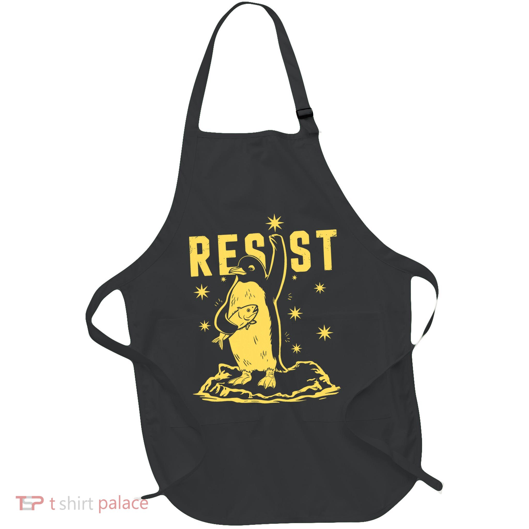 Funny Penguin Resist Penguins Protest Against Tariffs  Full-Length Apron With Pockets