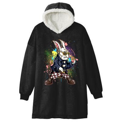 Funny Punk Rock Easter Bunny Rabbit Hooded Wearable Blanket