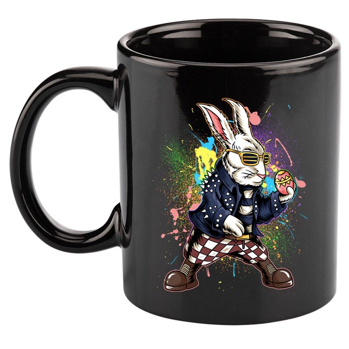 Funny Punk Rock Easter Bunny Rabbit 11oz C Handle Ceramic Mug