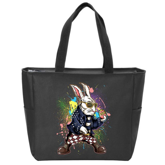 Funny Punk Rock Easter Bunny Rabbit Zip Tote Bag