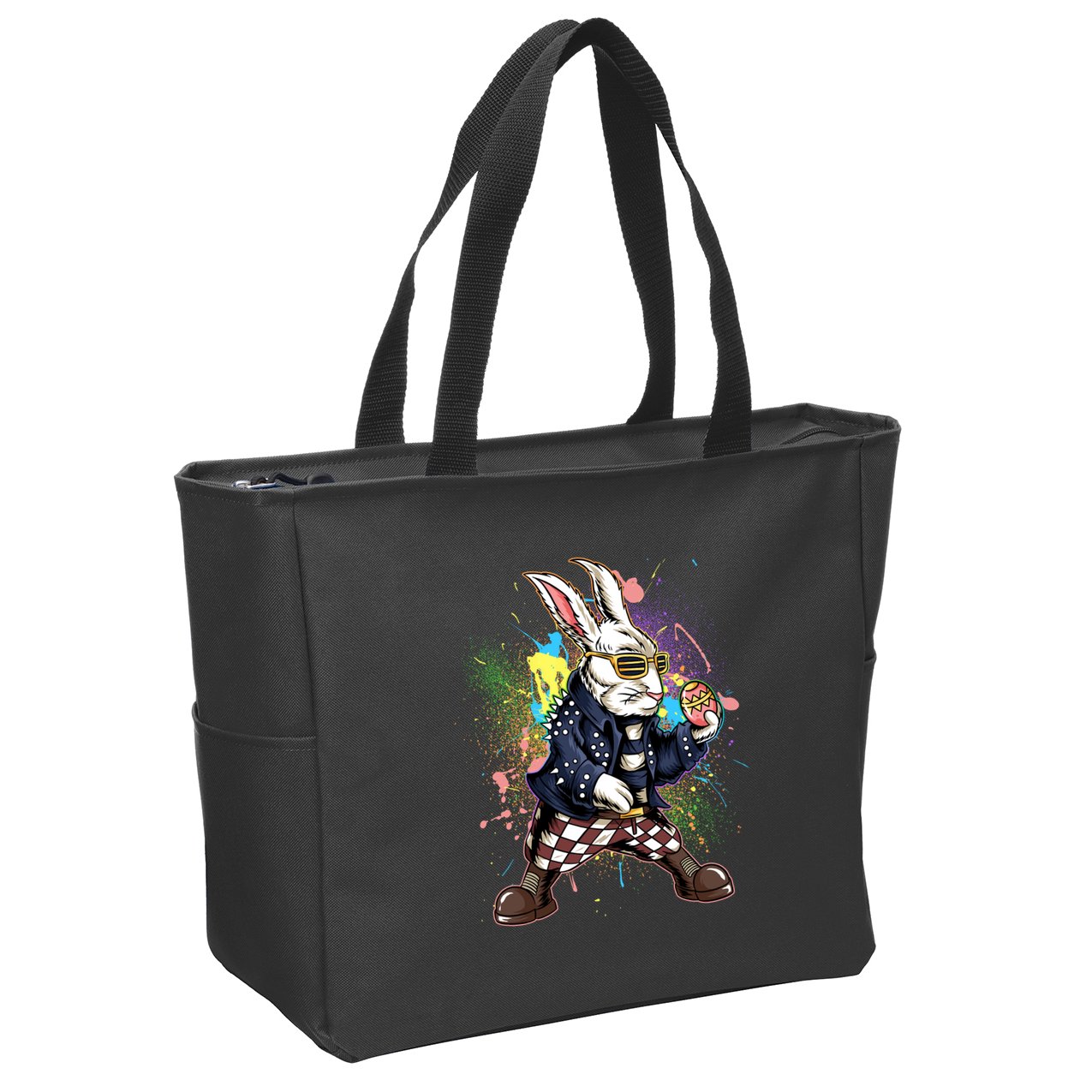 Funny Punk Rock Easter Bunny Rabbit Zip Tote Bag
