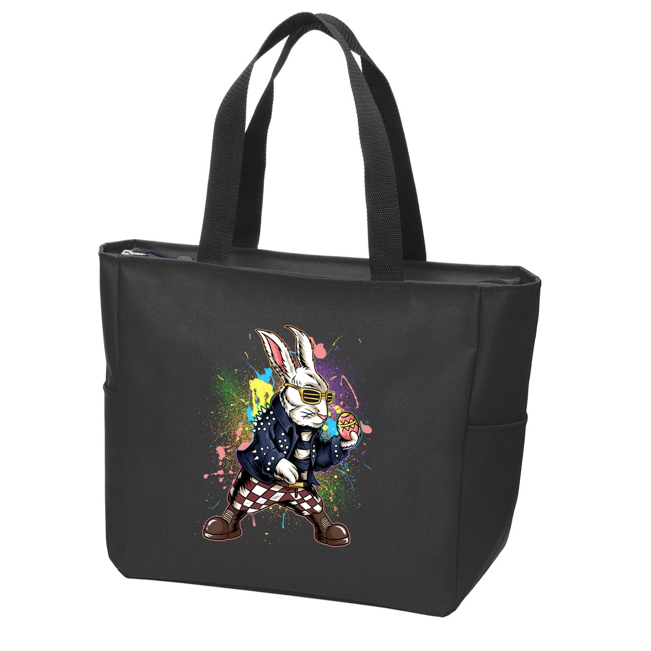Funny Punk Rock Easter Bunny Rabbit Zip Tote Bag