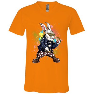 Funny Punk Rock Easter Bunny Rabbit V-Neck T-Shirt