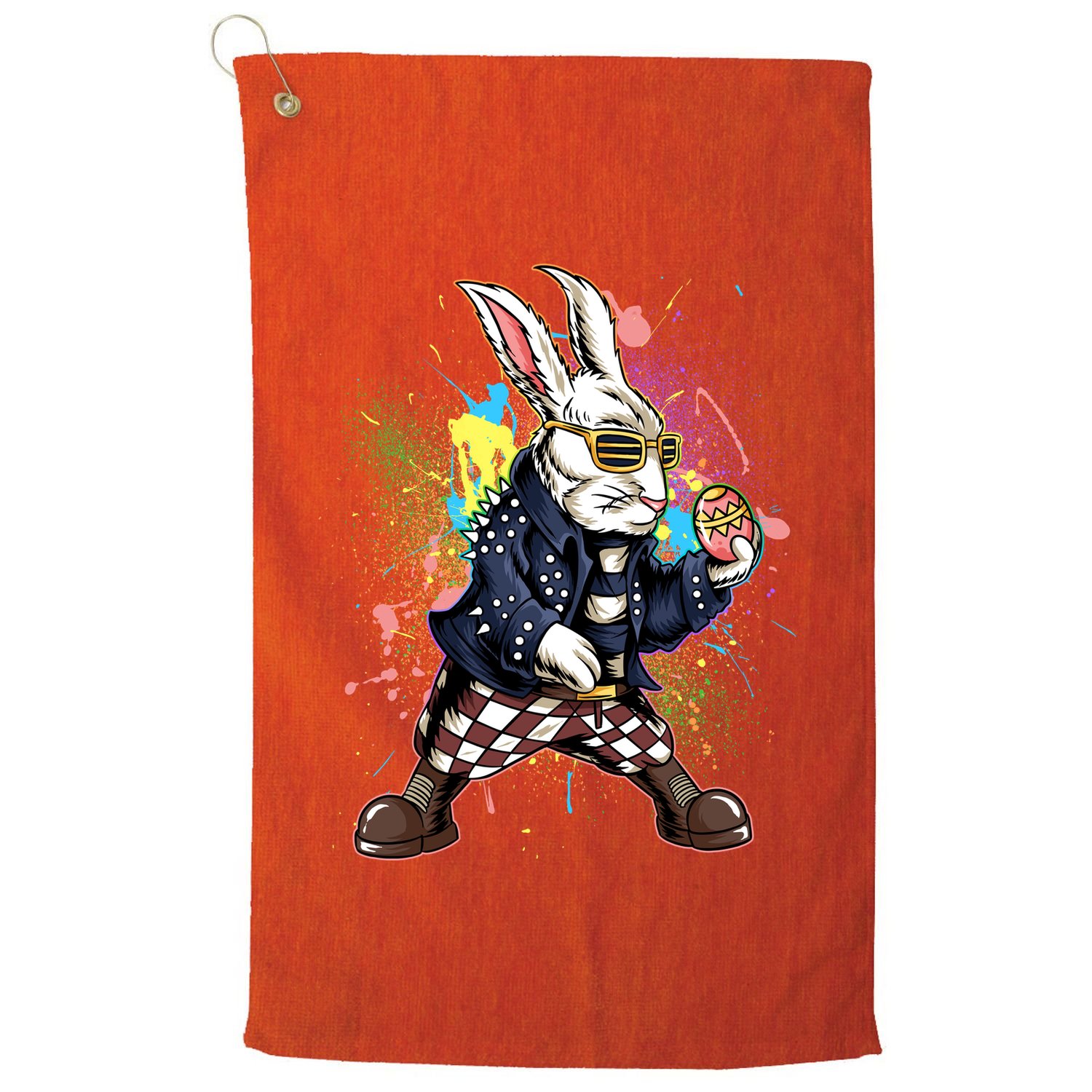 Funny Punk Rock Easter Bunny Rabbit Golf Towel
