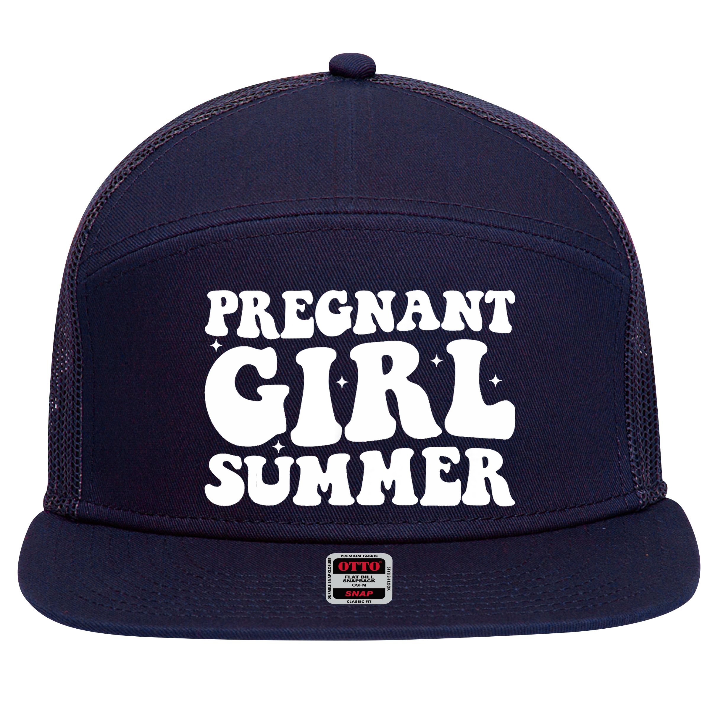 Funny Pregnancy Reveal Pregnant Girl Summer Baby Shower 7 Panel Mesh Trucker Snapback Hat