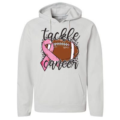 Football Pink Ribbon Tackle Breast Cancer Awareness Performance Fleece Hoodie