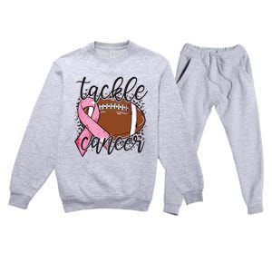 Football Pink Ribbon Tackle Breast Cancer Awareness Premium Crewneck Sweatsuit Set