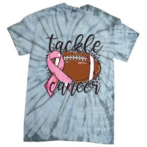 Football Pink Ribbon Tackle Breast Cancer Awareness Tie-Dye T-Shirt