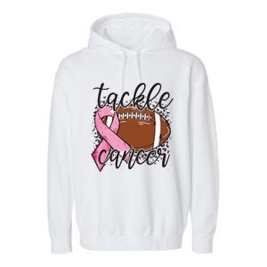 Football Pink Ribbon Tackle Breast Cancer Awareness Garment-Dyed Fleece Hoodie