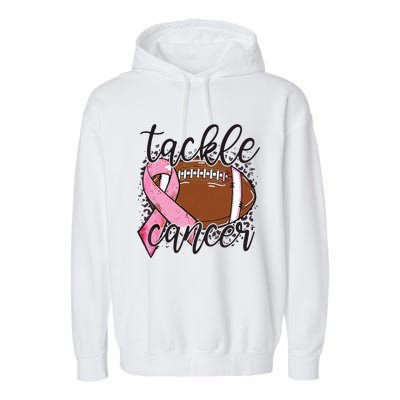 Football Pink Ribbon Tackle Breast Cancer Awareness Garment-Dyed Fleece Hoodie