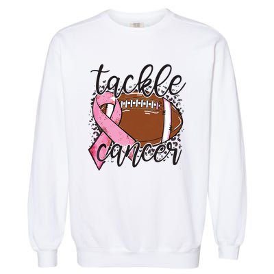 Football Pink Ribbon Tackle Breast Cancer Awareness Garment-Dyed Sweatshirt