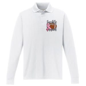 Football Pink Ribbon Tackle Breast Cancer Awareness Performance Long Sleeve Polo