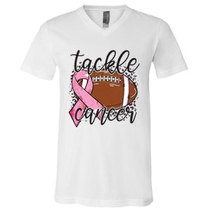 Football Pink Ribbon Tackle Breast Cancer Awareness V-Neck T-Shirt