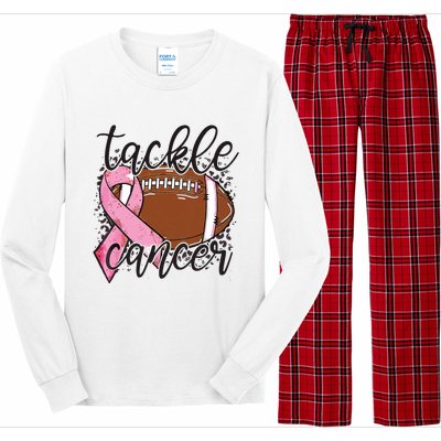 Football Pink Ribbon Tackle Breast Cancer Awareness Long Sleeve Pajama Set