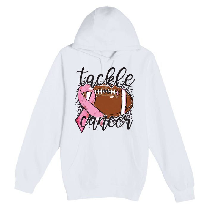 Football Pink Ribbon Tackle Breast Cancer Awareness Premium Pullover Hoodie