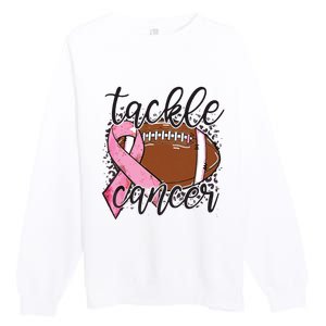 Football Pink Ribbon Tackle Breast Cancer Awareness Premium Crewneck Sweatshirt