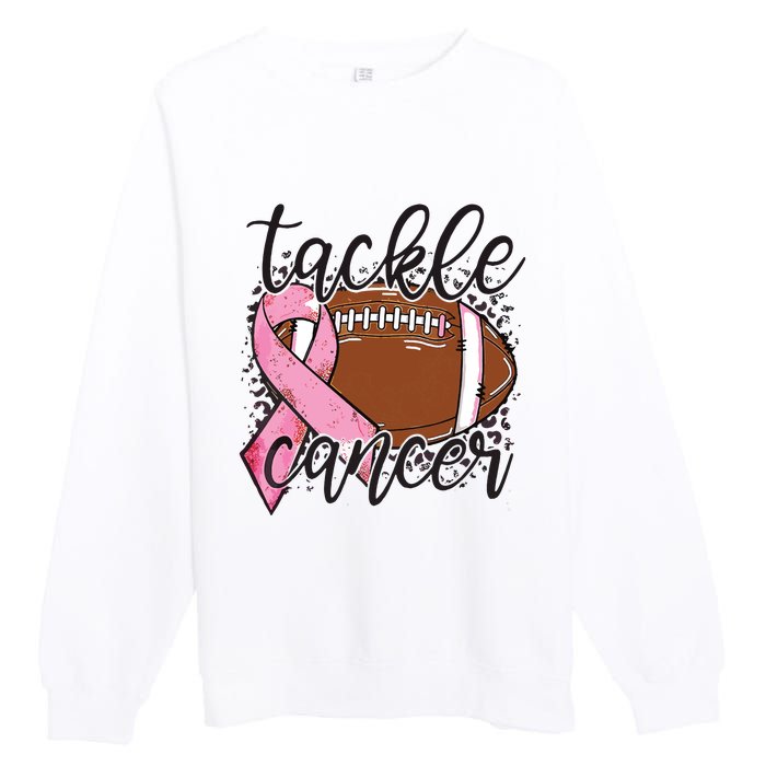 Football Pink Ribbon Tackle Breast Cancer Awareness Premium Crewneck Sweatshirt