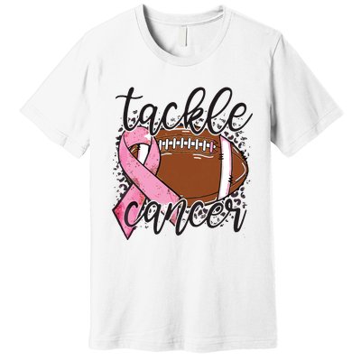 Football Pink Ribbon Tackle Breast Cancer Awareness Premium T-Shirt