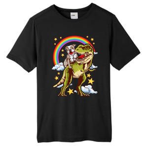 Funny Pitbull Riding A Dinosaur Rainbow Illustration Fun Tall Fusion ChromaSoft Performance T-Shirt