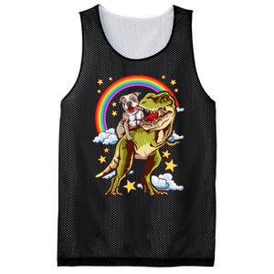 Funny Pitbull Riding A Dinosaur Rainbow Illustration Fun Mesh Reversible Basketball Jersey Tank