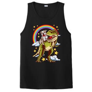 Funny Pitbull Riding A Dinosaur Rainbow Illustration Fun PosiCharge Competitor Tank