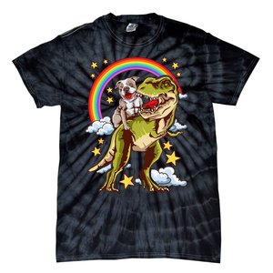 Funny Pitbull Riding A Dinosaur Rainbow Illustration Fun Tie-Dye T-Shirt