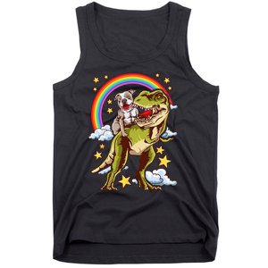 Funny Pitbull Riding A Dinosaur Rainbow Illustration Fun Tank Top