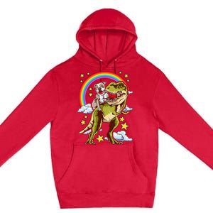 Funny Pitbull Riding A Dinosaur Rainbow Illustration Fun Premium Pullover Hoodie