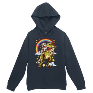 Funny Pitbull Riding A Dinosaur Rainbow Illustration Fun Urban Pullover Hoodie