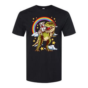 Funny Pitbull Riding A Dinosaur Rainbow Illustration Fun Softstyle CVC T-Shirt