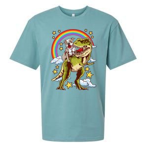 Funny Pitbull Riding A Dinosaur Rainbow Illustration Fun Sueded Cloud Jersey T-Shirt