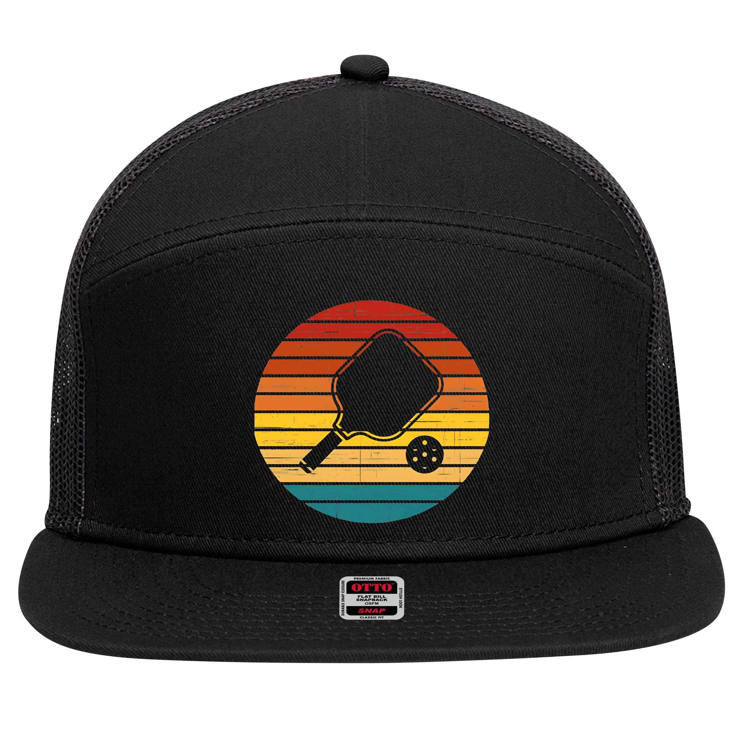 Funny Pickleball Retro Sunset Gift 7 Panel Mesh Trucker Snapback Hat