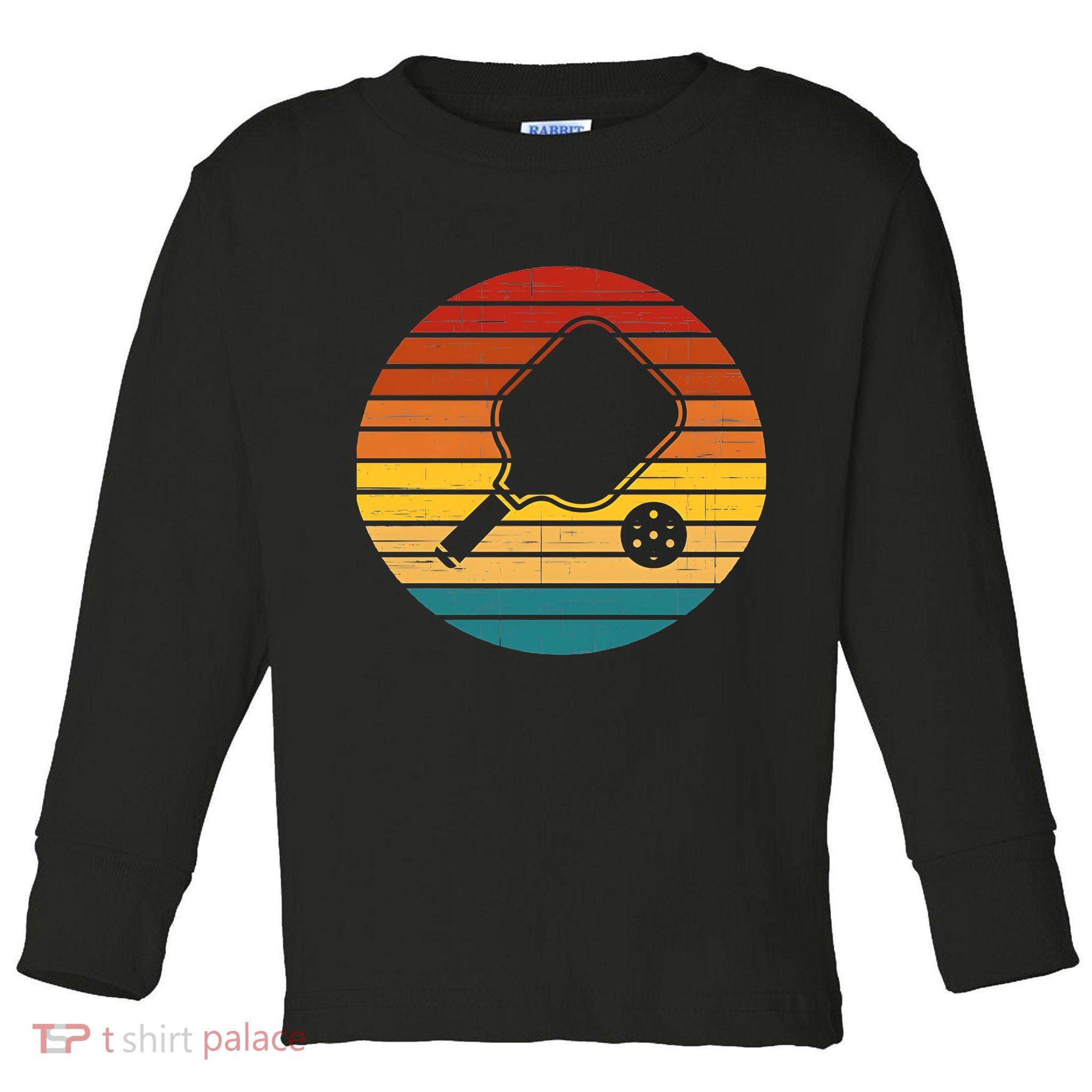 Funny Pickleball Retro Sunset Gift Toddler Long Sleeve Shirt
