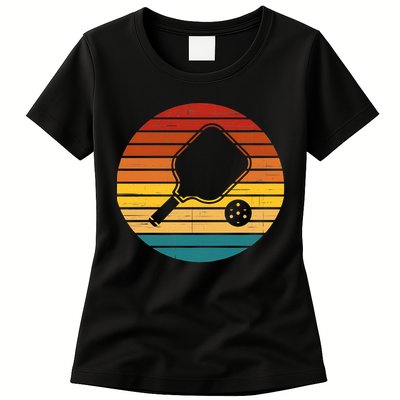 Funny Pickleball Retro Sunset Gift Womens T-Shirt