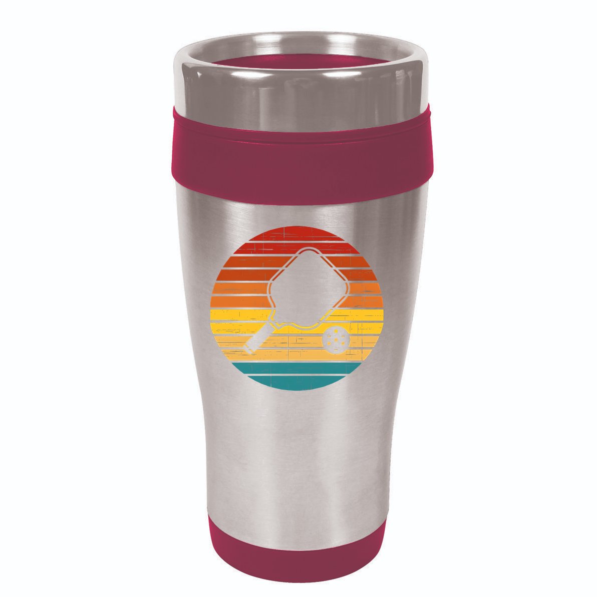 Funny Pickleball Retro Sunset Gift 16oz Travel Tumbler