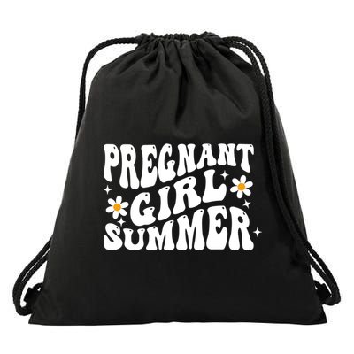 Funny Pregnancy Reveal Pregnant Girl Summer Baby Shower Drawstring Bag