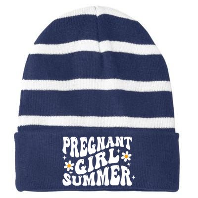 Funny Pregnancy Reveal Pregnant Girl Summer Baby Shower Striped Beanie with Solid Band