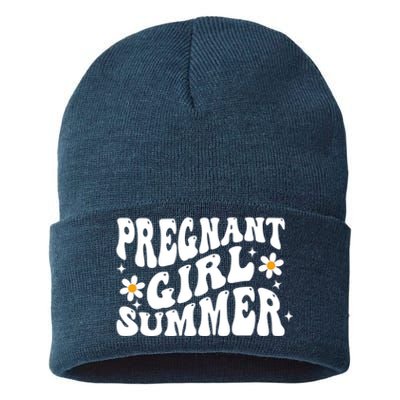 Funny Pregnancy Reveal Pregnant Girl Summer Baby Shower Sustainable Knit Beanie