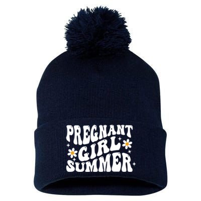 Funny Pregnancy Reveal Pregnant Girl Summer Baby Shower Pom Pom 12in Knit Beanie