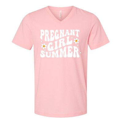 Funny Pregnancy Reveal Pregnant Girl Summer Baby Shower V-Neck T-Shirt