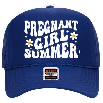 Funny Pregnancy Reveal Pregnant Girl Summer Baby Shower High Crown Mesh Back Trucker Hat