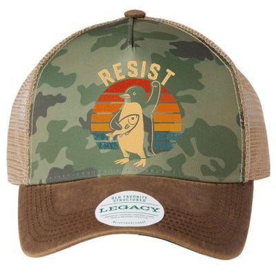 Funny Penguin Resist Penguins Protest Against Tariffs Legacy Tie Dye Trucker Hat