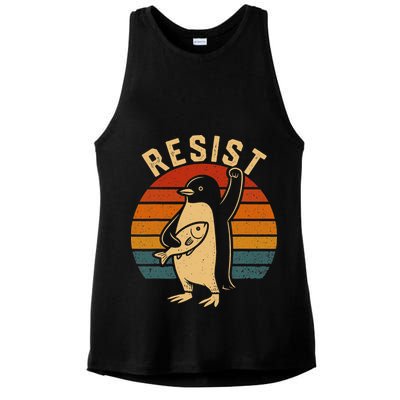Funny Penguin Resist Penguins Protest Against Tariffs Ladies PosiCharge Tri-Blend Wicking Tank