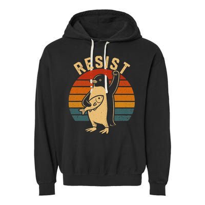 Funny Penguin Resist Penguins Protest Against Tariffs Garment-Dyed Fleece Hoodie