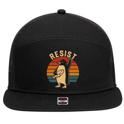 Funny Penguin Resist Penguins Protest Against Tariffs 7 Panel Mesh Trucker Snapback Hat