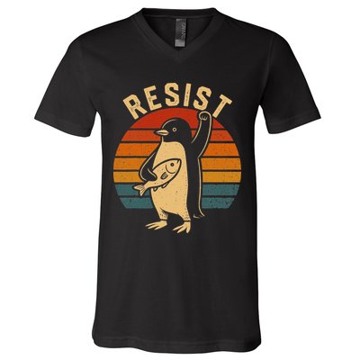 Funny Penguin Resist Penguins Protest Against Tariffs V-Neck T-Shirt