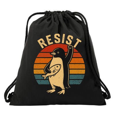 Funny Penguin Resist Penguins Protest Against Tariffs Drawstring Bag