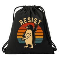 Funny Penguin Resist Penguins Protest Against Tariffs Drawstring Bag