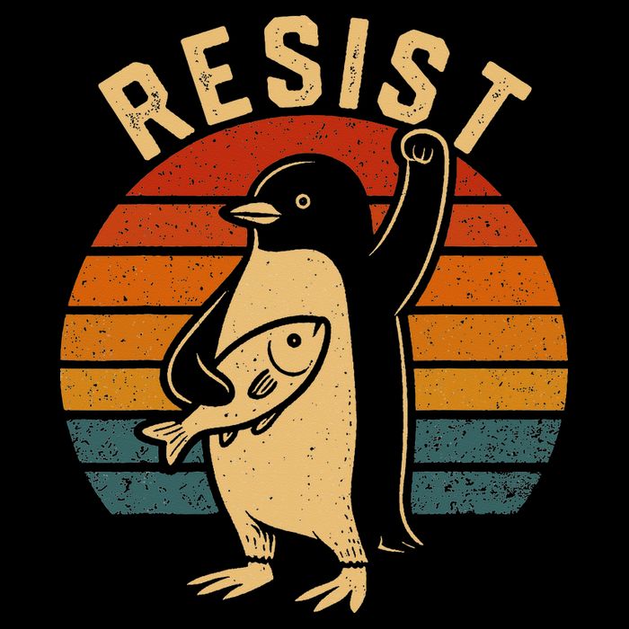 Funny Penguin Resist Penguins Protest Against Tariffs Drawstring Bag