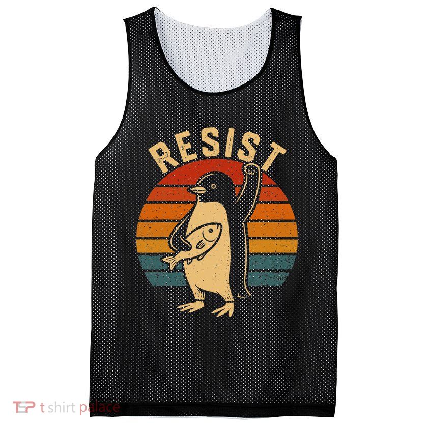 Funny Penguin Resist Penguins Protest Against Tariffs Mesh Reversible Basketball Jersey Tank